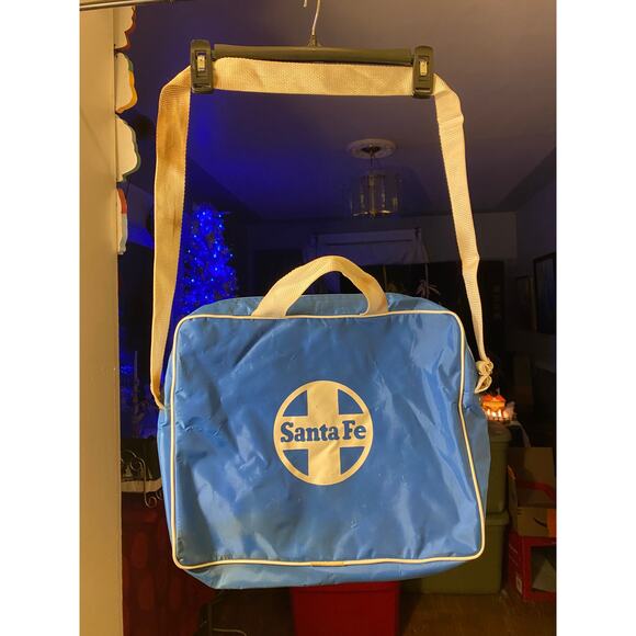 VTG Santa Fe Railroad Messenger Bag w hand and shoulder straps blue white nylon - Picture 1 of 14